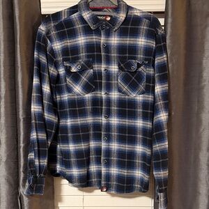 Canada Weather Gear- Navy and White Plaid Men's Flannel Shirt - Size Large